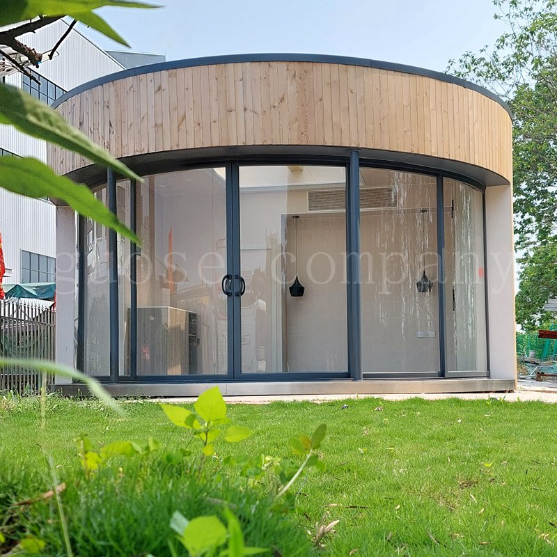 Small Round Light Steel Frame Prefab House with Glass Door